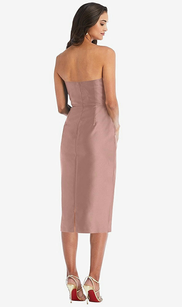 Back View - Neu Nude Strapless Bow-Waist Pleated Satin Pencil Dress with Pockets