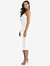 Side View Thumbnail - White Strapless Bow-Waist Pleated Satin Pencil Dress with Pockets