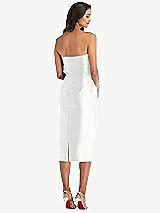 Rear View Thumbnail - White Strapless Bow-Waist Pleated Satin Pencil Dress with Pockets