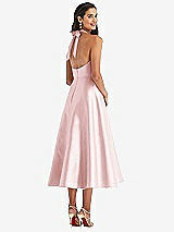 Rear View Thumbnail - Ballet Pink Tie-Neck Halter Full Skirt Satin Midi Dress