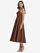 Side View Thumbnail - Cognac Tie-Neck Halter Full Skirt Satin Midi Dress