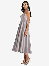 Side View Thumbnail - Cashmere Gray Tie-Neck Halter Full Skirt Satin Midi Dress