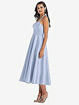 Side View Thumbnail - Sky Blue Tie-Neck Halter Full Skirt Satin Midi Dress