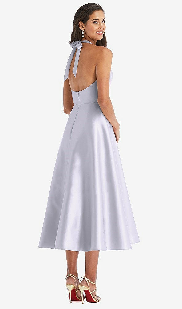 Back View - Silver Dove Tie-Neck Halter Full Skirt Satin Midi Dress