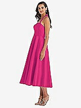 Side View Thumbnail - Think Pink Tie-Neck Halter Full Skirt Satin Midi Dress