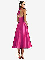 Rear View Thumbnail - Think Pink Tie-Neck Halter Full Skirt Satin Midi Dress