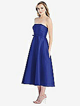 Side View Thumbnail - Cobalt Blue Strapless Bow-Waist Full Skirt Satin Midi Dress