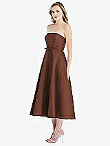 Side View Thumbnail - Cognac Strapless Bow-Waist Full Skirt Satin Midi Dress