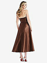 Rear View Thumbnail - Cognac Strapless Bow-Waist Full Skirt Satin Midi Dress