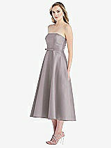 Side View Thumbnail - Cashmere Gray Strapless Bow-Waist Full Skirt Satin Midi Dress