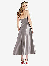 Rear View Thumbnail - Cashmere Gray Strapless Bow-Waist Full Skirt Satin Midi Dress