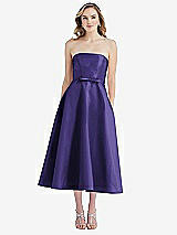 Front View Thumbnail - Grape Strapless Bow-Waist Full Skirt Satin Midi Dress
