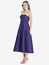 Side View Thumbnail - Grape Strapless Bow-Waist Full Skirt Satin Midi Dress