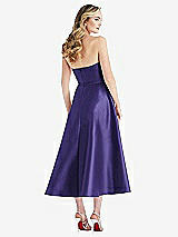 Rear View Thumbnail - Grape Strapless Bow-Waist Full Skirt Satin Midi Dress