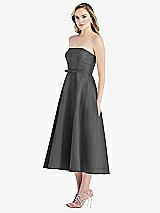 Side View Thumbnail - Pewter Strapless Bow-Waist Full Skirt Satin Midi Dress