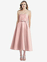 Front View Thumbnail - Rose - PANTONE Rose Quartz Strapless Bow-Waist Full Skirt Satin Midi Dress
