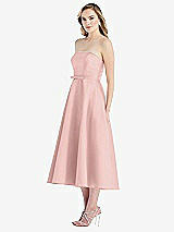 Side View Thumbnail - Rose - PANTONE Rose Quartz Strapless Bow-Waist Full Skirt Satin Midi Dress