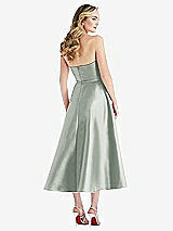 Rear View Thumbnail - Willow Green Strapless Bow-Waist Full Skirt Satin Midi Dress