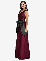 Side View Thumbnail - Cabernet & Black Off-the-Shoulder Bow-Waist Maxi Dress with Pockets
