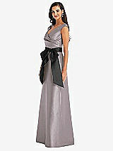 Side View Thumbnail - Cashmere Gray & Black Off-the-Shoulder Bow-Waist Maxi Dress with Pockets