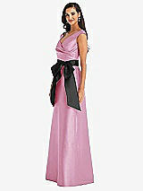 Side View Thumbnail - Powder Pink & Black Off-the-Shoulder Bow-Waist Maxi Dress with Pockets