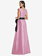 Rear View Thumbnail - Powder Pink & Black Off-the-Shoulder Bow-Waist Maxi Dress with Pockets
