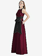 Side View Thumbnail - Cabernet & Black High-Neck Bow-Waist Maxi Dress with Pockets