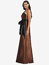 Side View Thumbnail - Cognac & Black One-Shoulder Bow-Waist Maxi Dress with Pockets