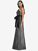 Side View Thumbnail - Gunmetal & Black One-Shoulder Bow-Waist Maxi Dress with Pockets