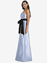 Side View Thumbnail - Sky Blue & Black One-Shoulder Bow-Waist Maxi Dress with Pockets