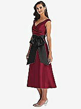 Side View Thumbnail - Burgundy & Black Off-the-Shoulder Bow-Waist Midi Dress with Pockets