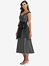 Side View Thumbnail - Pewter & Black Off-the-Shoulder Bow-Waist Midi Dress with Pockets
