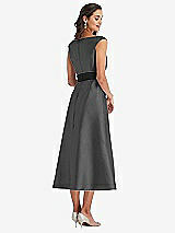 Rear View Thumbnail - Pewter & Black Off-the-Shoulder Bow-Waist Midi Dress with Pockets