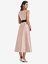 Rear View Thumbnail - Toasted Sugar & Black Off-the-Shoulder Bow-Waist Midi Dress with Pockets