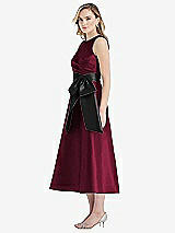Side View Thumbnail - Cabernet & Black High-Neck Bow-Waist Midi Dress with Pockets