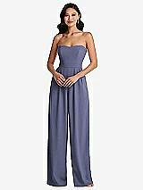 Front View Thumbnail - French Blue Strapless Pleated Front Jumpsuit with Pockets