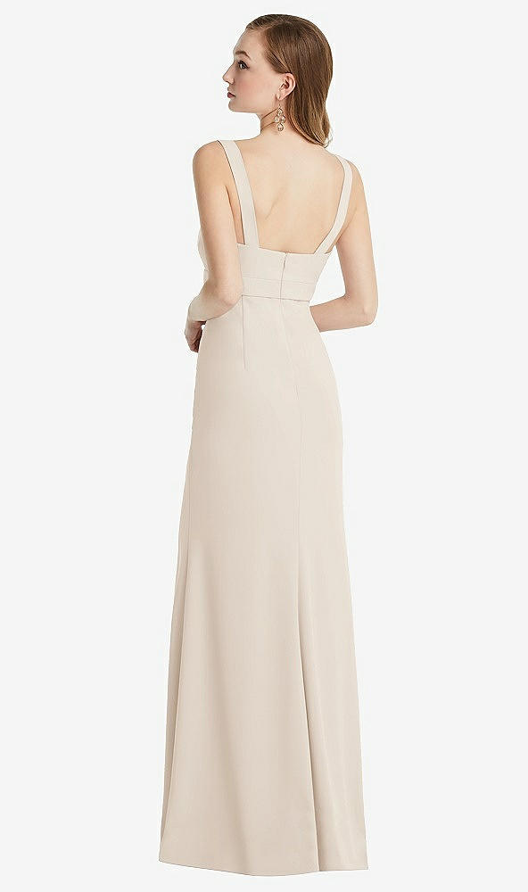 Back View - Oat Wide Strap Notch Empire Waist Dress with Front Slit