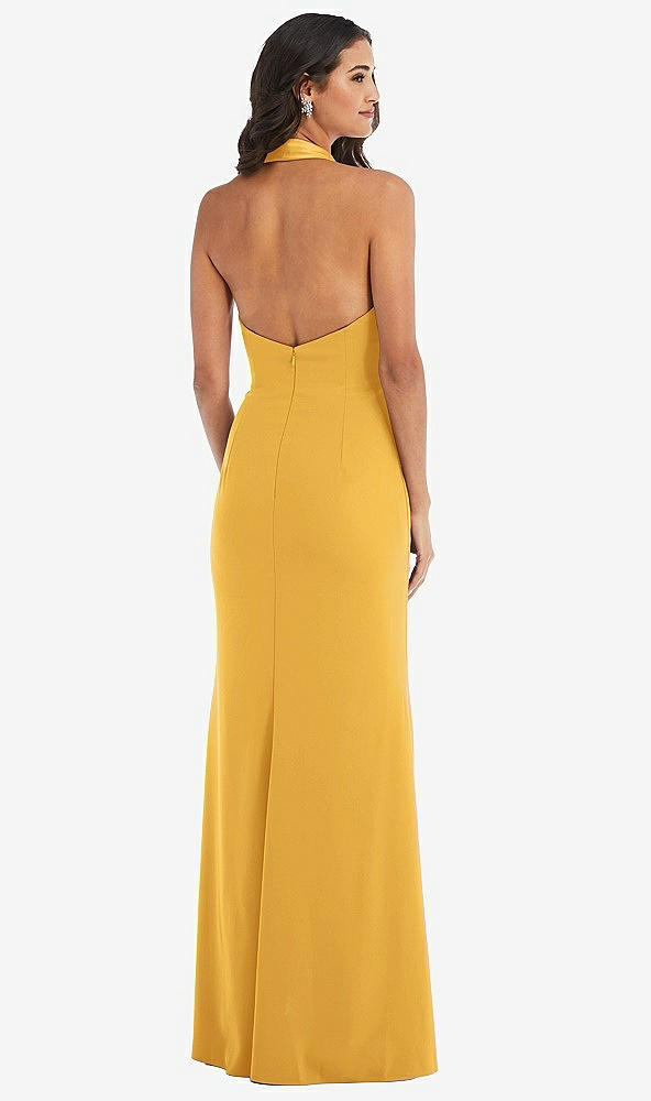 Back View - NYC Yellow Halter Tuxedo Maxi Dress with Front Slit