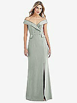 Front View Thumbnail - Willow Green Off-the-Shoulder Tuxedo Maxi Dress with Front Slit