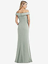 Rear View Thumbnail - Willow Green Off-the-Shoulder Tuxedo Maxi Dress with Front Slit
