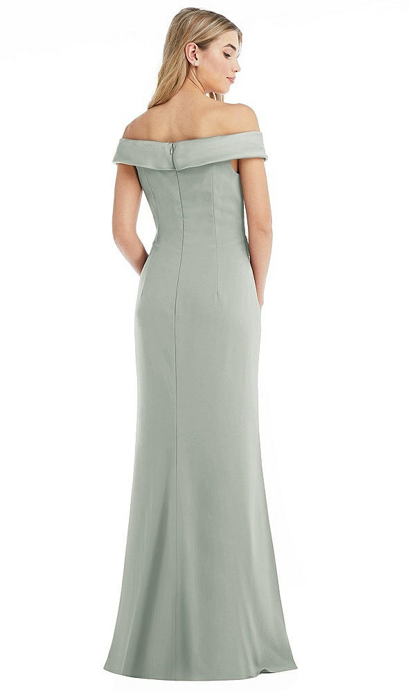 Back View - Willow Green Off-the-Shoulder Tuxedo Maxi Dress with Front Slit