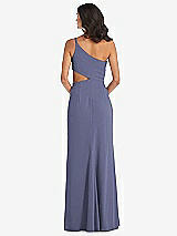 Rear View Thumbnail - French Blue One-Shoulder Midriff Cutout Maxi Dress