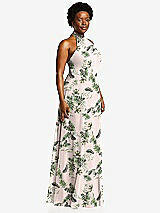 Side View Thumbnail - Palm Beach Print High Neck Halter Backless Maxi Dress