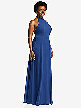 Side View Thumbnail - Classic Blue High Neck Halter Backless Maxi Dress