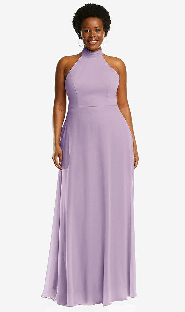 Front View - Pale Purple High Neck Halter Backless Maxi Dress
