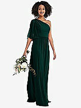 Alt View 1 Thumbnail - Evergreen One-Shoulder Bell Sleeve Chiffon Maxi Dress