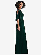 Side View Thumbnail - Evergreen One-Shoulder Bell Sleeve Chiffon Maxi Dress
