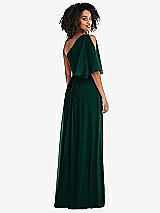 Rear View Thumbnail - Evergreen One-Shoulder Bell Sleeve Chiffon Maxi Dress