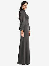 Side View Thumbnail - Caviar Gray High Collar Puff Sleeve Trumpet Gown - Darby