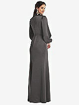 Rear View Thumbnail - Caviar Gray High Collar Puff Sleeve Trumpet Gown - Darby